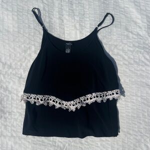 Y2K Rue21 Black Lace Trimmed Cropped Tank Top, S